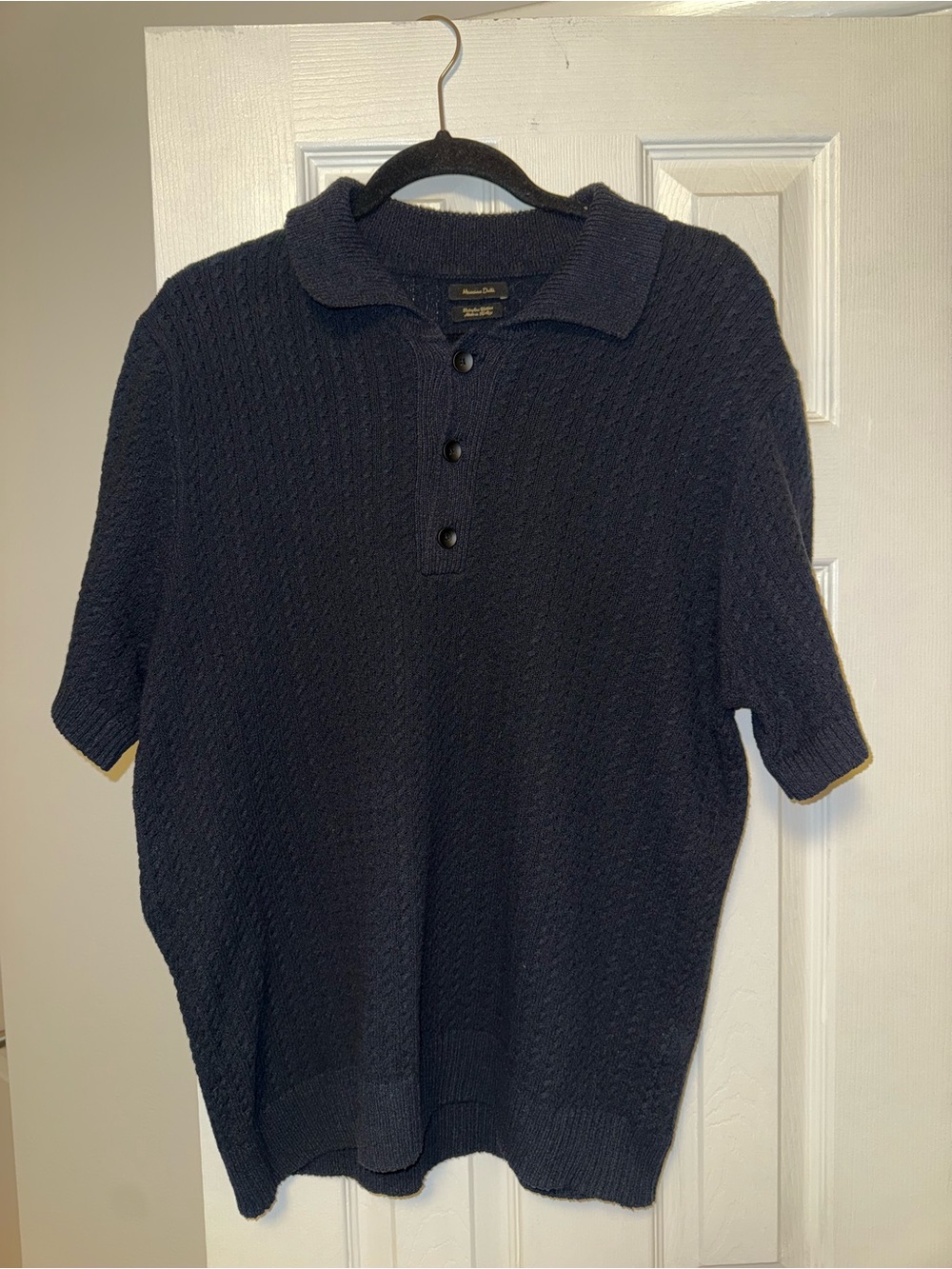 Massimo Dutti Navy Short-Sleeve Knit Polo